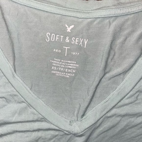 AE Soft and Sexy Oversized Flowy Blue Tie Dye Short Sleeve V Neck Low Cut Shirt - Picture 6 of 9